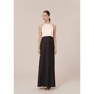 Halston Women’s Size 6 Sleeveless High Neck Maxi Dress Black Cream Side Zip